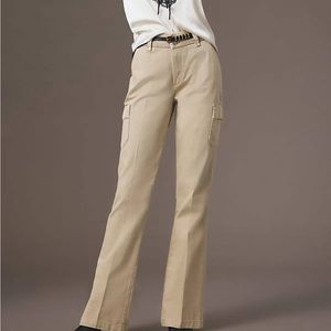 Dion High-Rise Wide-Leg Cargo Jeans by Paige in Light Sand